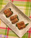 Măng tây tía tô cuộn thịt hun khói biến tấu