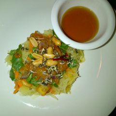 A picture of Spaghetti Squash with shrimp.
