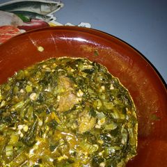A picture of Okro with awedu and ugwu leave.