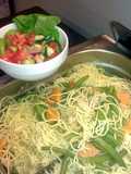 spaghetti with sweetpotatoes en greenbeans