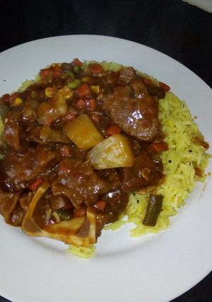 A picture of Beef and veggie stew.