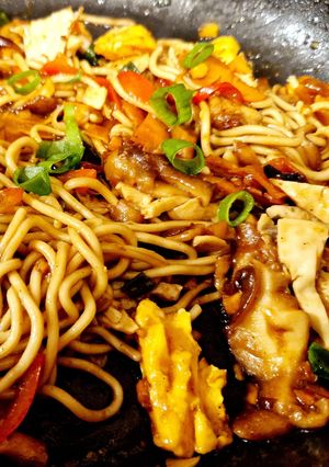 A picture of Teriyaki Stir Fry with Eggs and Shiitake Mushrooms (Vegetarian).