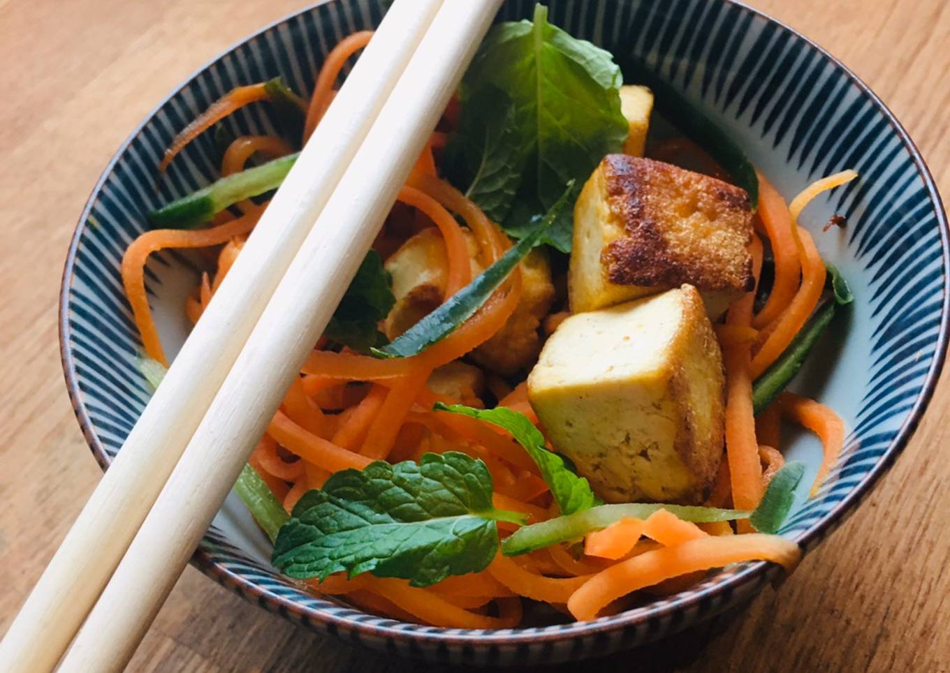 Tofu stir fry in Ponzu dressing and fresh mint