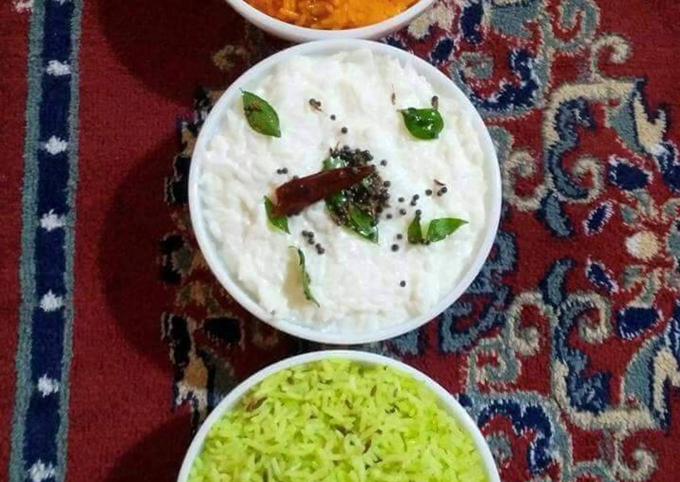 Tiranga chawal (Palak, Jeera rice, Curd rice, Zarda)