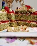 Pistachio and raspberry sponge cake