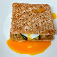 A picture of My healthy Breakfast, Avocado,Garlic Asparagus & Poached Egg.