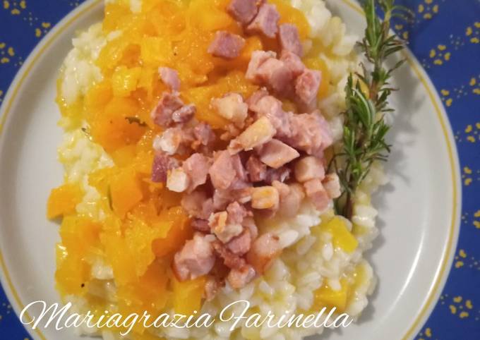 Modo semplice a Fai  Veloce Risotto cremoso con zucca e pancetta 👩‍🍳🥓🎃