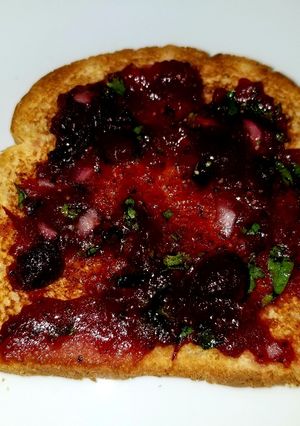 A picture of Cranberry Salsa toast.