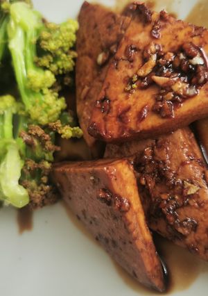 Une photo de Tofu mariné puis cuit à l'air fryer
