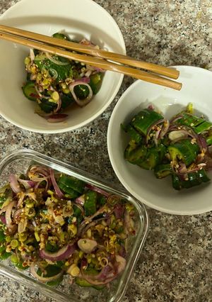 A picture of Asian Cucumber Salad that oozes with fresh flavours.
