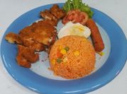 A picture of chicken and jasmine rice