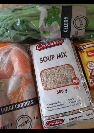 A picture of Soup with beef bones and soup mix.