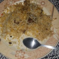 Mutton bryani A picture of Mutton bryani.