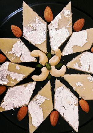 A picture of Kaju Badam Katli (Cashew Almond Fudge).