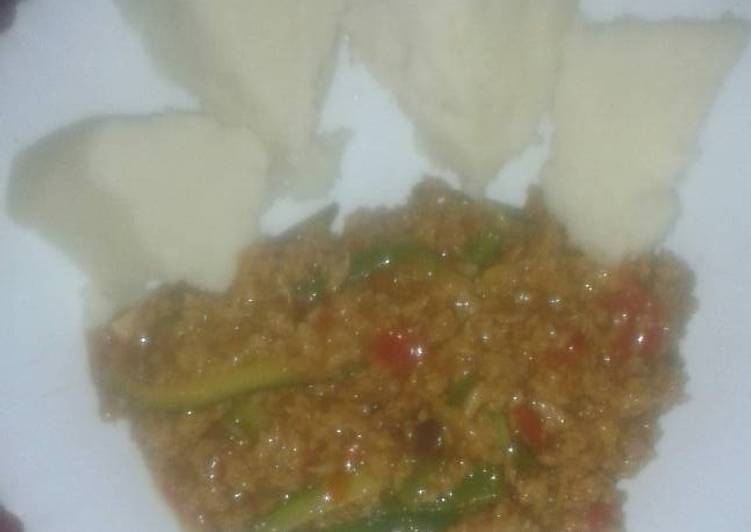 Recipe of Homemade Pan fried mince sossi soya served with ugali