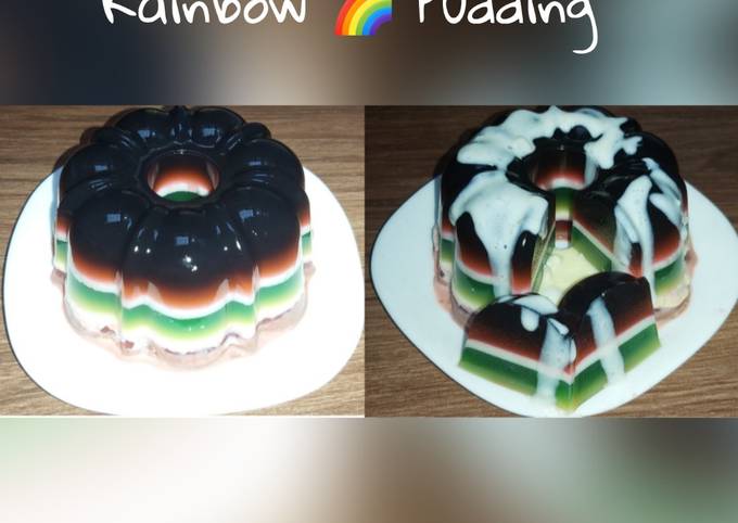 Rainbow 🌈 Pudding + Fla homemade (Agar-agar warna)