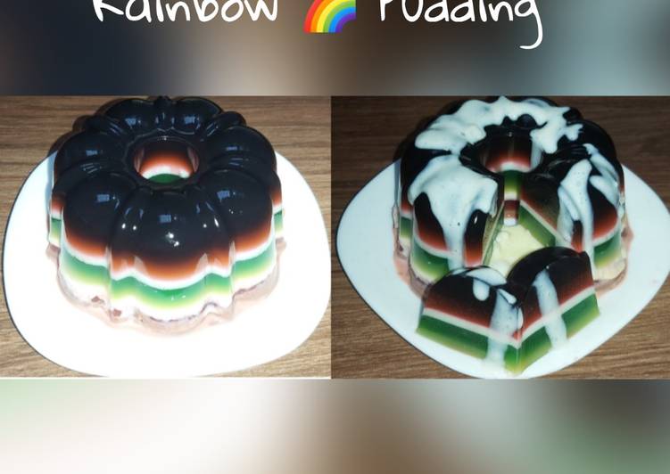 Resep Rainbow 🌈 Pudding + Fla homemade (Agar-agar warna), Lezat Sekali