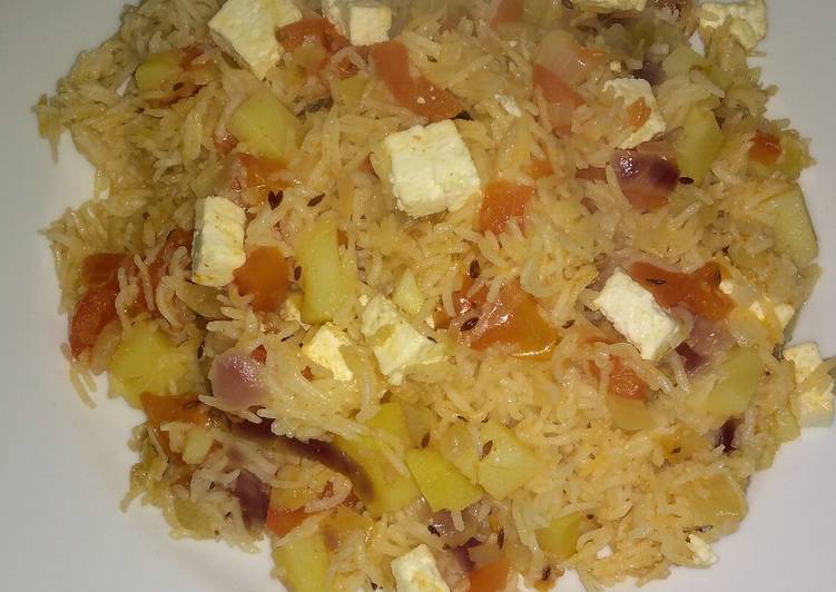 Steps to Make Aalu paneer rice in 10 Minutes for Young Wife