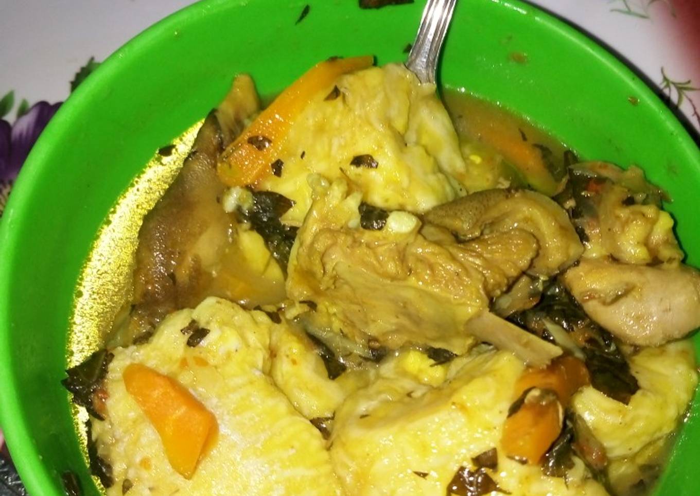 Boiled Ripe Plantain with Goat Meat Peppersoup