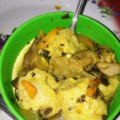 Boiled Ripe Plantain with Goat Meat Peppersoup A picture of Boiled Ripe Plantain with Goat Meat Peppersoup.