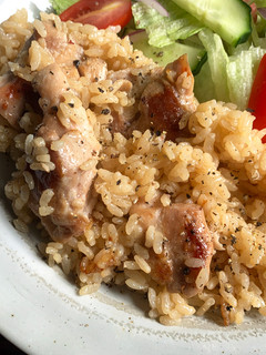 A picture of Butter Soy Sauce Chicken Rice.