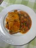 Cazuela de bacalao con gambas y verduras