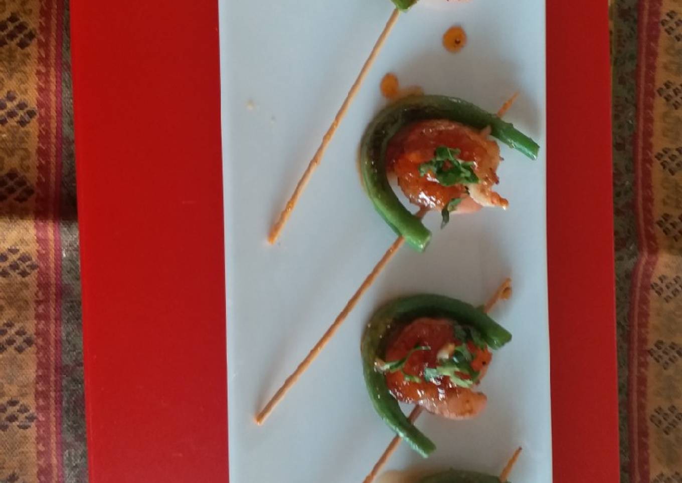 Orange glazed prawn stick
