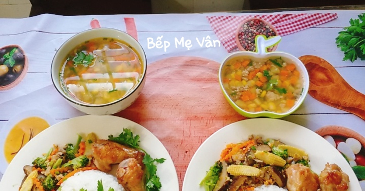 Cách Làm Món Cơm Dĩa Gà Chiên,Rau Củ Xào Thịt Xay Và Canh Súp Rau Củ ...