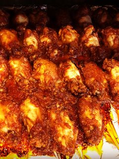 A picture of Baked Honey/Buffalo Barbecue Chicken Wings.