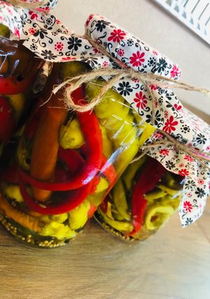 Ecetes kosszarvú paprika savanyúság recept fotója