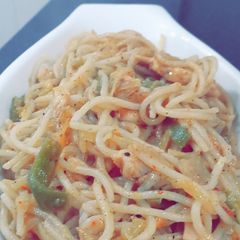 A picture of Chicken veg spaghetti.