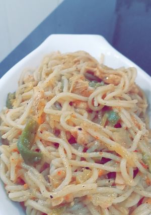 A picture of Chicken veg spaghetti.