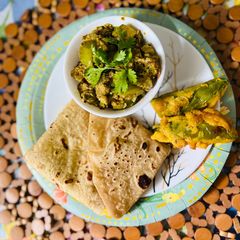 A picture of Khandeshi Special green brinjals bhaji,with Ghadichi Poli (Lunch)recipe.