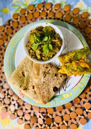A picture of Khandeshi Special green brinjals bhaji,with Ghadichi Poli (Lunch)recipe.