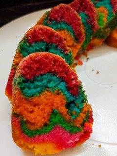 A picture of Rainbow Bundt Cake/Rainbow Cake.