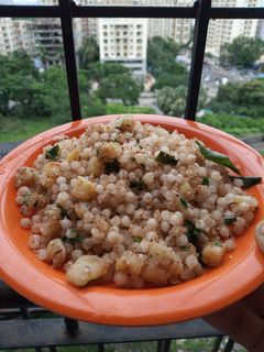 A picture of Sabudana(sago) khichadi.