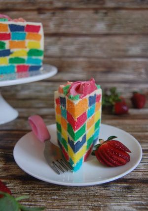 Foto resep Rainbow Checkerboard cake, edisi lebaran