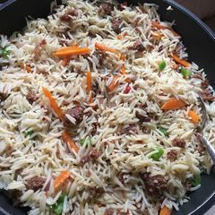 Basmati with minced meat and veggies A picture of Basmati with minced meat and veggies.