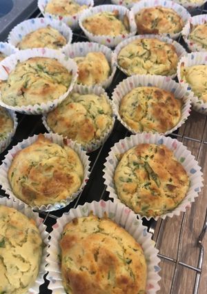 A picture of Courgette, spinach and Parmesan muffins.