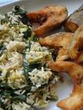 Robalos fritos com arroz de grelos