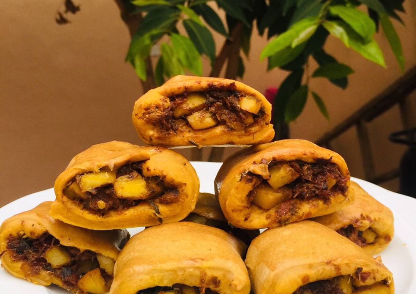 Potatoes and fish rolls