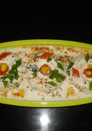 A picture of (Non fried-Semolina(Sooji) steamed Dahi wada).
