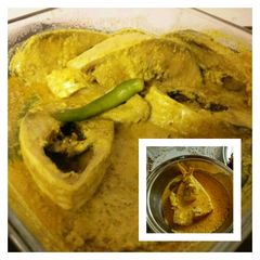 A picture of Bhapa fish (steamed hilsa).
