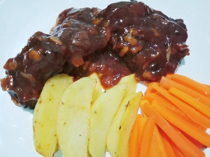 Cara Mudah Menyiapkan Resep Steak sapi saus barbeque yang  Bikin Ketagihan Anti Ribet, Mantap Sekali