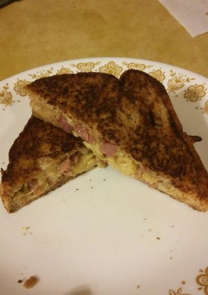 A picture of Leftover Corned Beef & Cabbage Grilled Sandwich.
