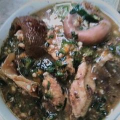 A picture of Assorted Meats in Okra Pepper Soup.