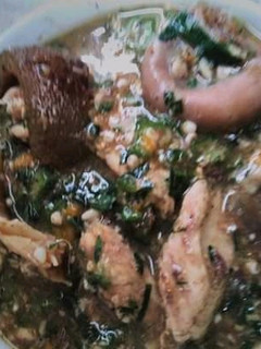 A picture of Assorted Meats in Okra Pepper Soup.