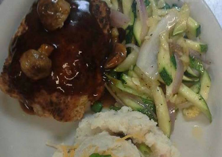 Recipe of Tasty Stuffed pork chop topped with mushroom bordelaise sauce