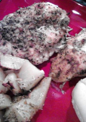A picture of Herb Roasted Chicken and Potatoes.