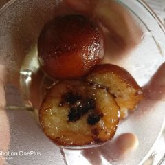 Jamoon with chocochip filling A picture of Jamoon with chocochip filling.